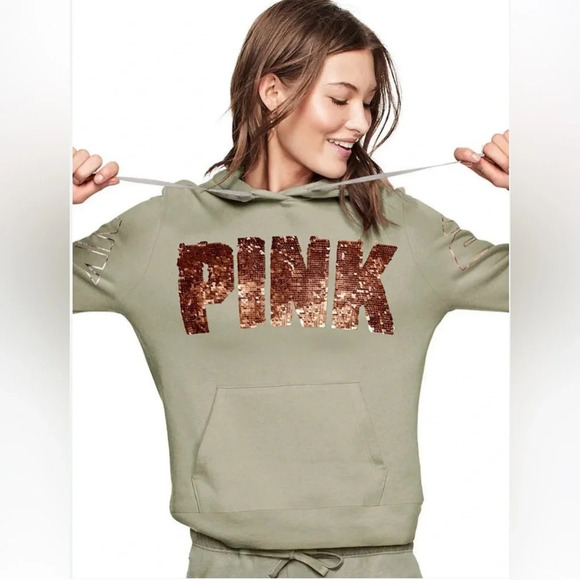 PINK Victoria's Secret Tops - VS Pink Sage & Rose Gold Bling Hoodie
